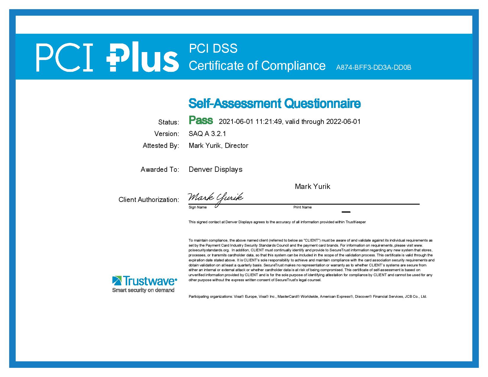 PCI DSS Certificate